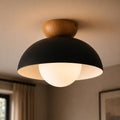 Loftslampe i Skålform - Glaskugle med Trædetalje i Nordisk Udtryk 11
