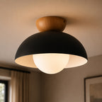 Loftslampe i Skålform - Glaskugle med Trædetalje i Nordisk Udtryk 11
