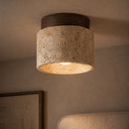 Loftslampe i Travertin - Naturlig Sten med Valnøddetalje 7

