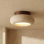 Loftslampe i Travertin med Valnøddetaljer til Gang og Stue 0