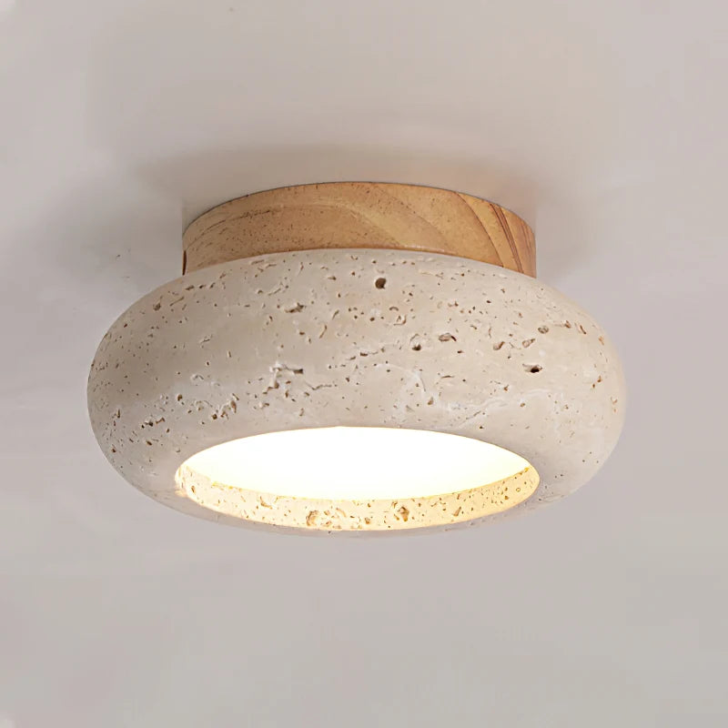 Loftslampe i Travertin med Valnøddetaljer til Gang og Stue 10