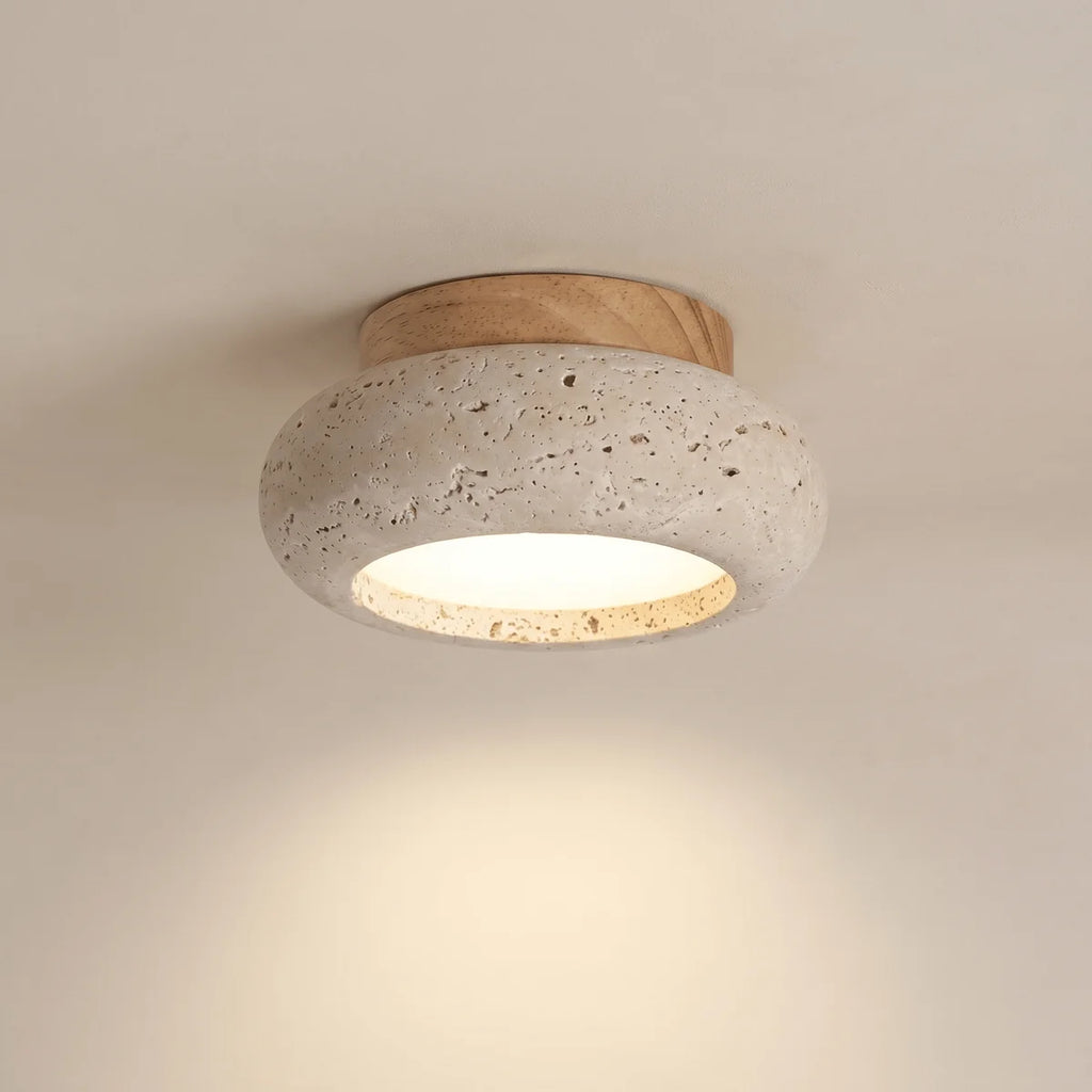 Loftslampe i Travertin med Valnøddetaljer til Gang og Stue 11