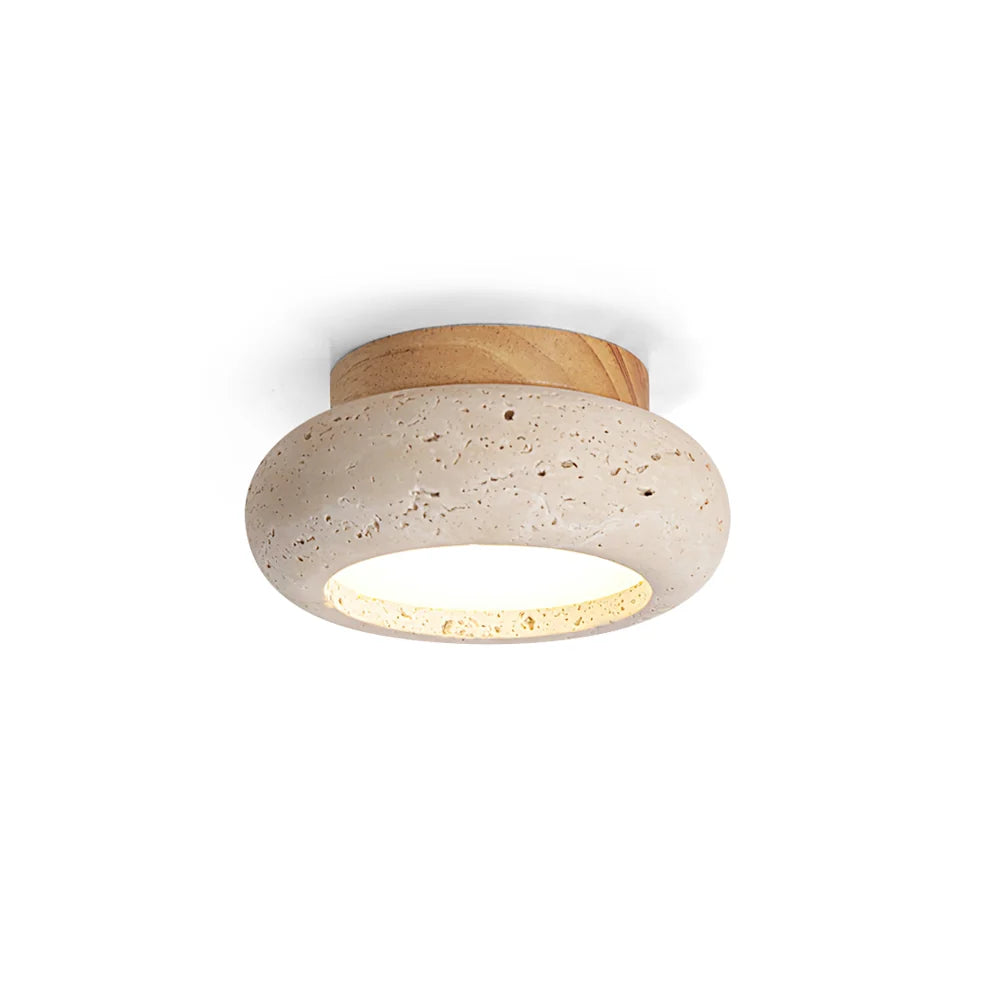 Loftslampe i Travertin med Valnøddetaljer til Gang og Stue 9