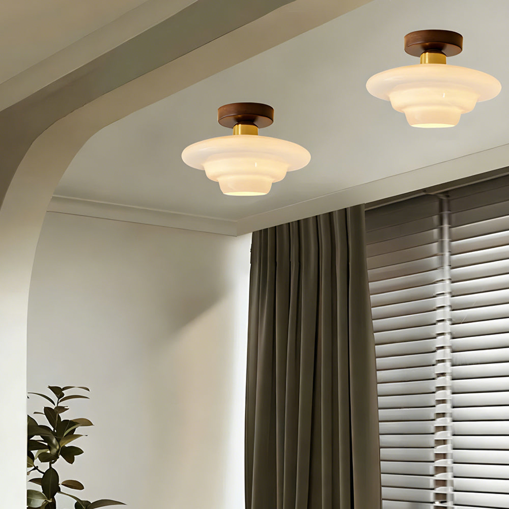 Loftslampe i Valnod og Glas Skandinavisk LED-Belysning til Stue og Sovevaerelse 4