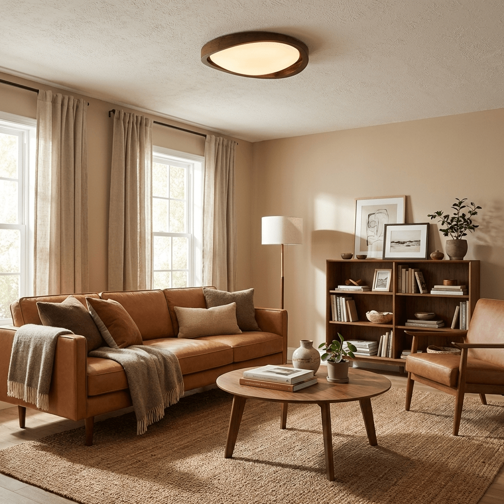Loftslampe i Valnødstræ – Buet Design til Elegant Belysning 3
