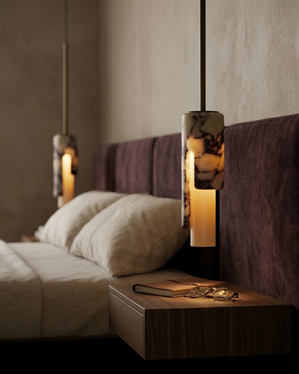 Marmor Pendel Lampe - Slank Cylinderform i Natursten 1
