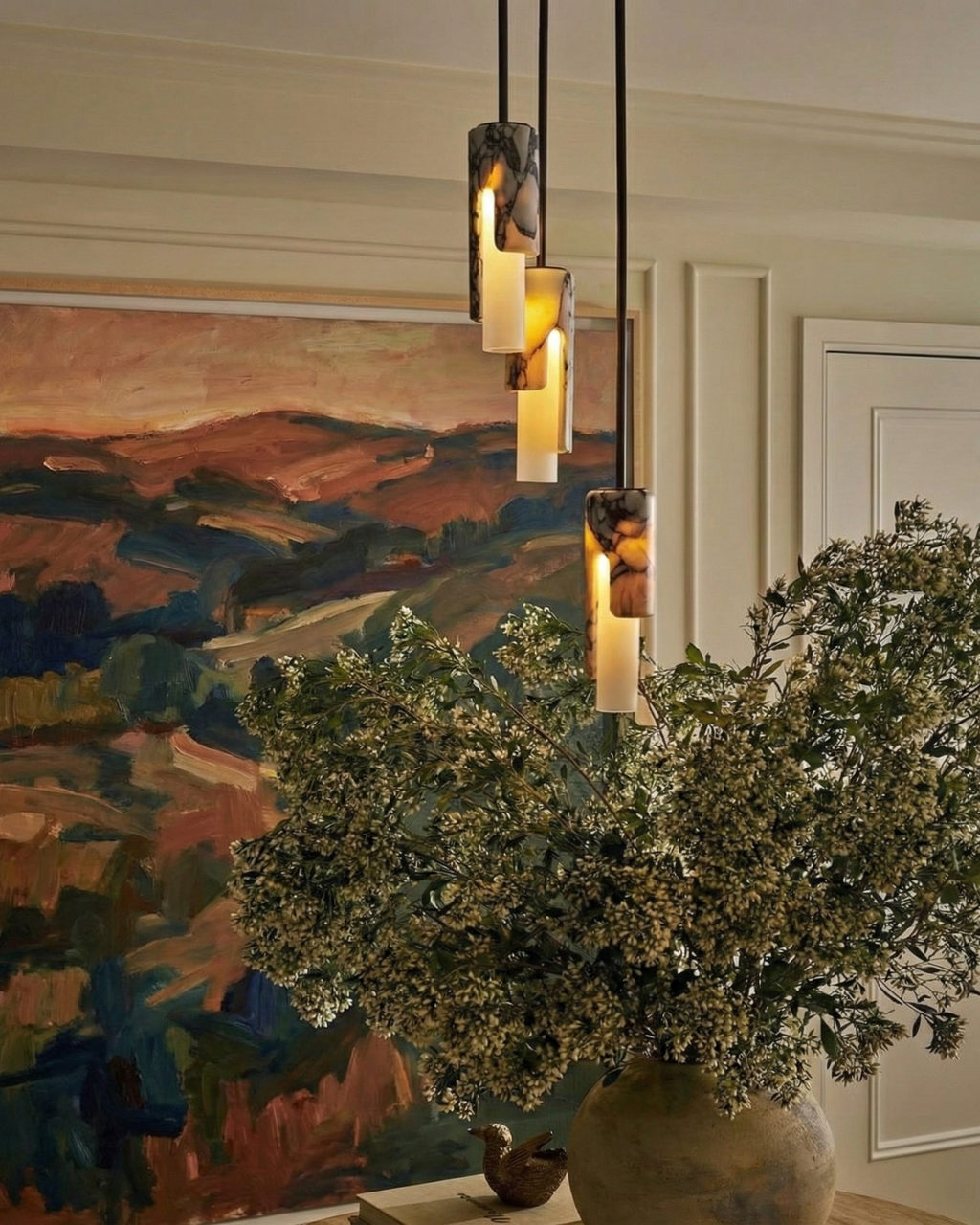 Marmor Pendel Lampe - Slank Cylinderform i Natursten 4
