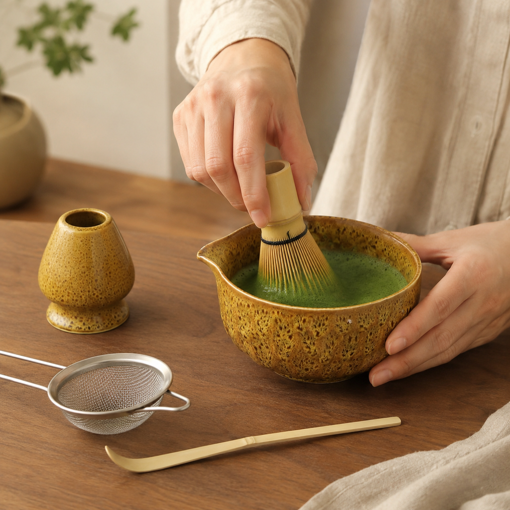 Matcha Sæt – 5 Dele i Keramik og Bambus med Unik Ovntransformation 9