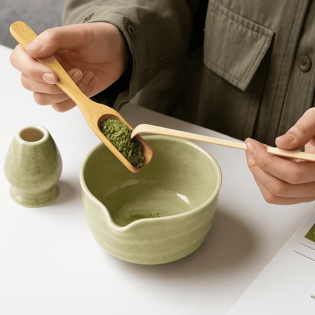 Matcha Sæt – Keramisk Skål og Bambusredskaber til Traditionel Te-ceremoni 2