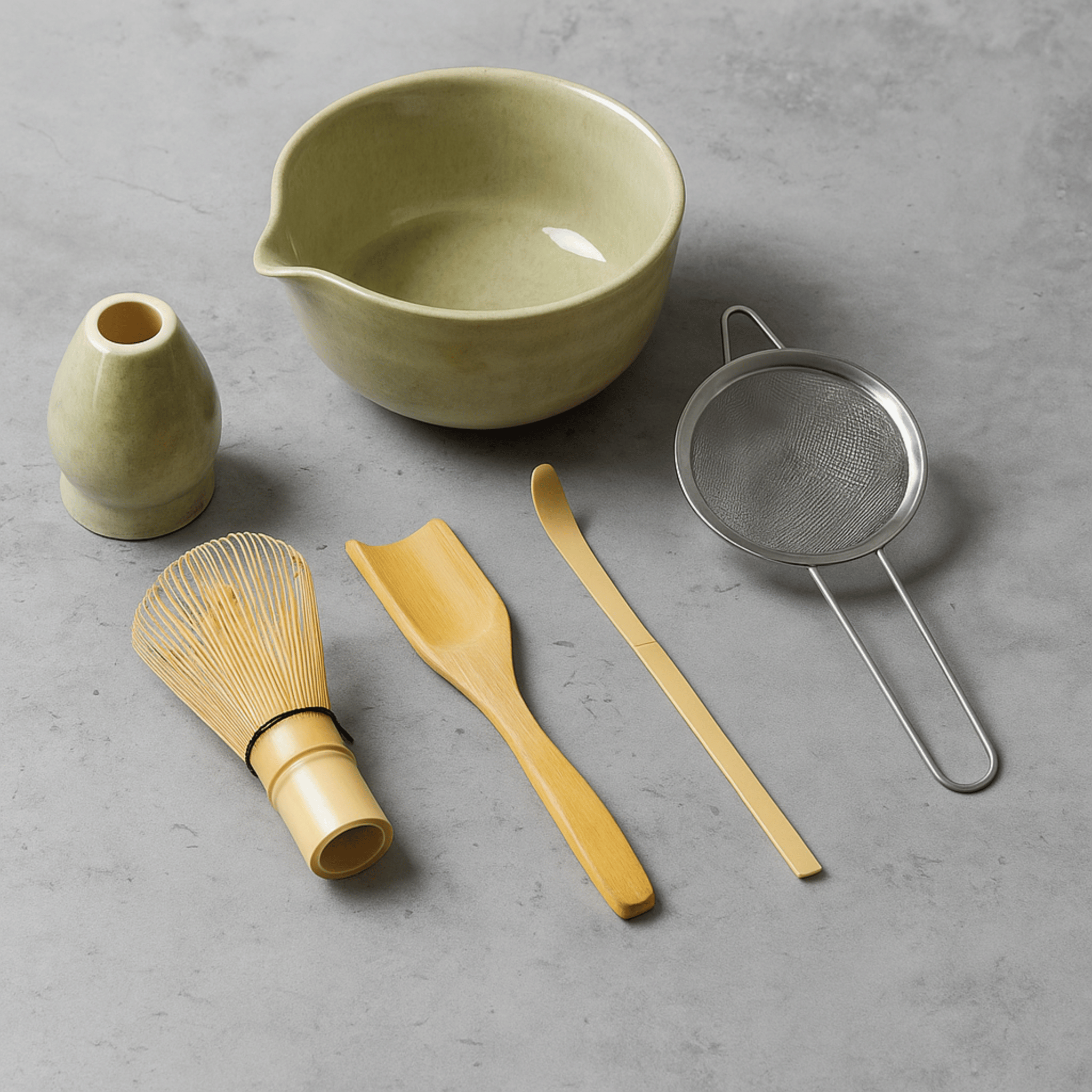Matcha Sæt – Keramisk Skål og Bambusredskaber til Traditionel Te-ceremoni 3
