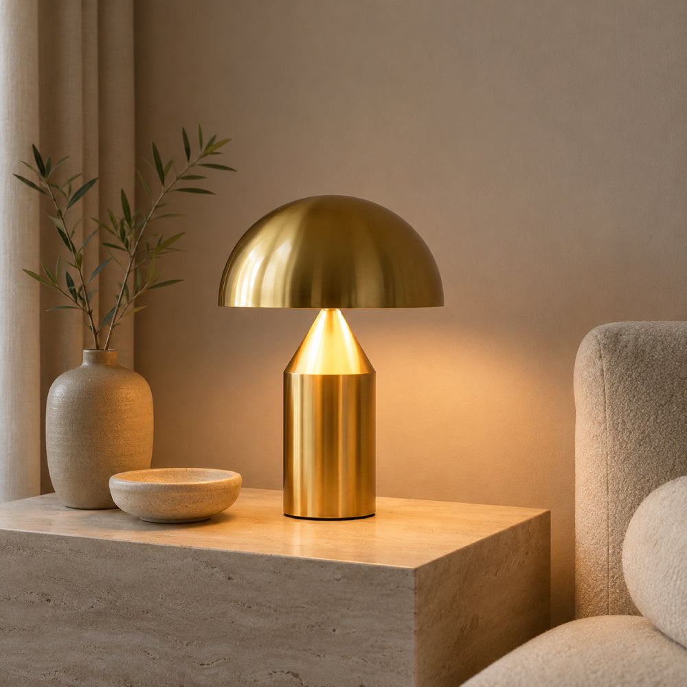 Minimalistisk Bordlampe - Kuppelformet Skærm med Skulpturel Silhuet 18