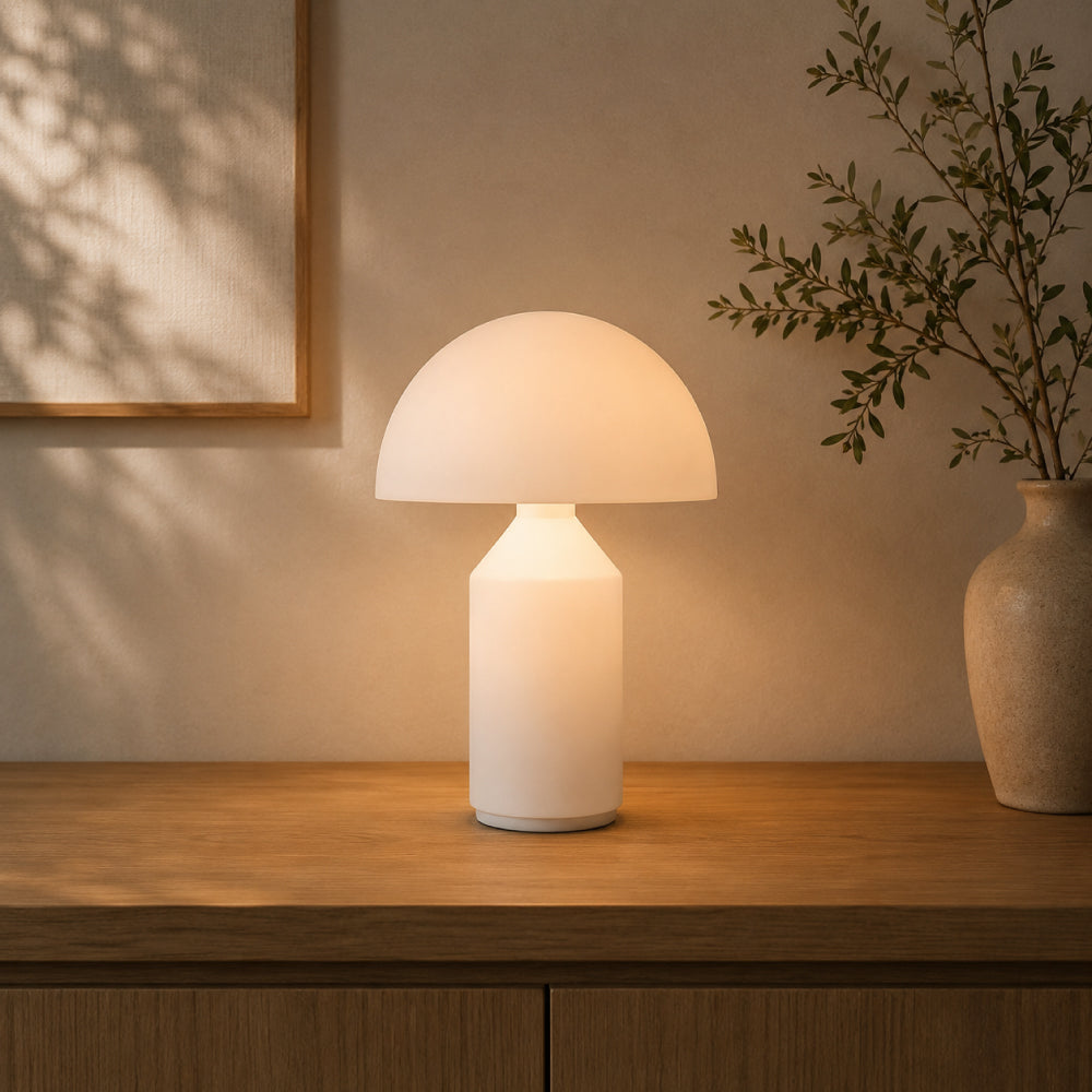 Minimalistisk Bordlampe - Kuppelformet Skærm med Skulpturel Silhuet 8
