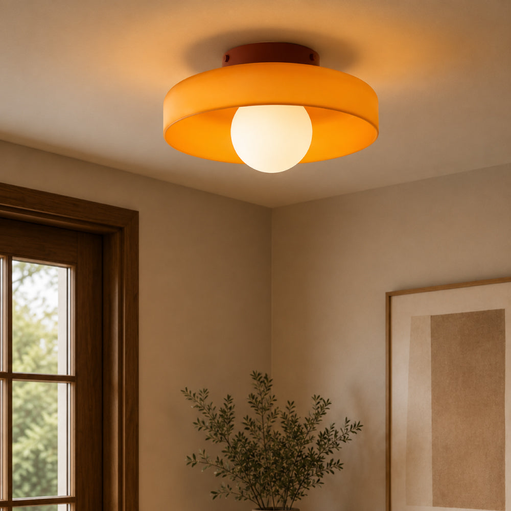 Minimalistisk Loftlampe - Svævende Glaskugle i Cirkulær Ramme 0