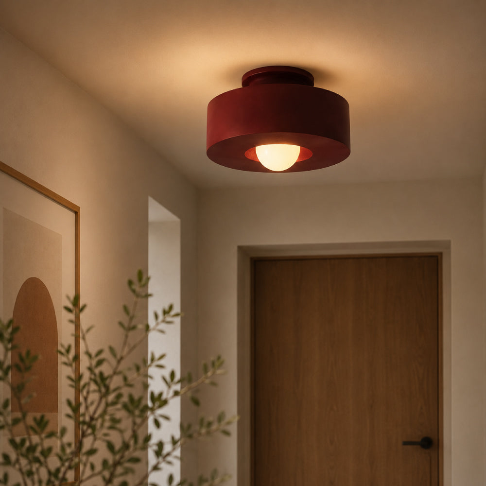 Minimalistisk Loftslampe - Svævende Opalglaskugle i Cirkulær Ramme 0
