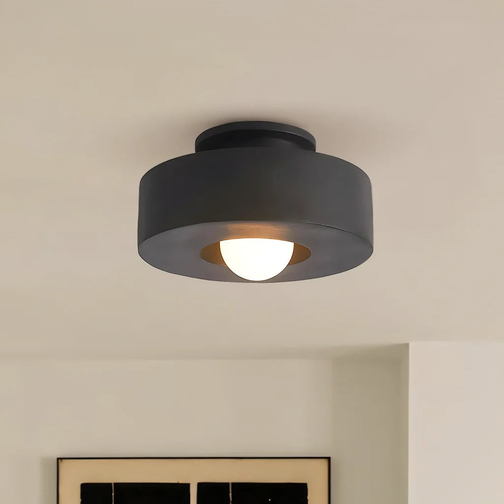 Minimalistisk Loftslampe - Svævende Opalglaskugle i Cirkulær Ramme 12