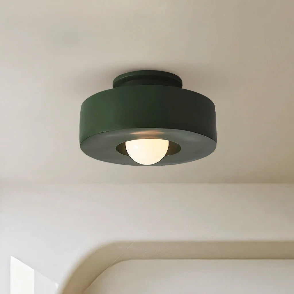 Minimalistisk Loftslampe - Svævende Opalglaskugle i Cirkulær Ramme 13