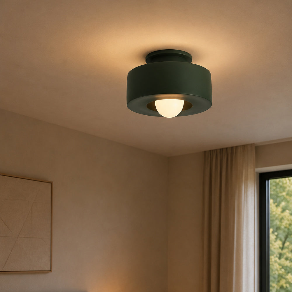 Minimalistisk Loftslampe - Svævende Opalglaskugle i Cirkulær Ramme 16