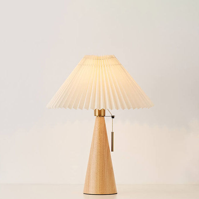 Minimalistisk Træ Bordlampe – Plisseret Stof med Varmt Lys 0