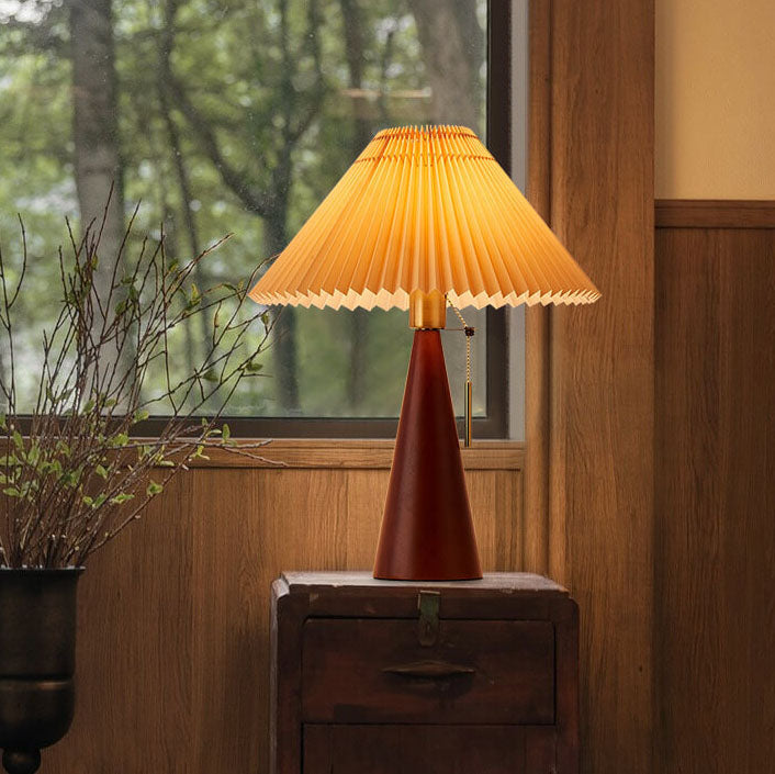 Minimalistisk Træ Bordlampe – Plisseret Stof med Varmt Lys 6