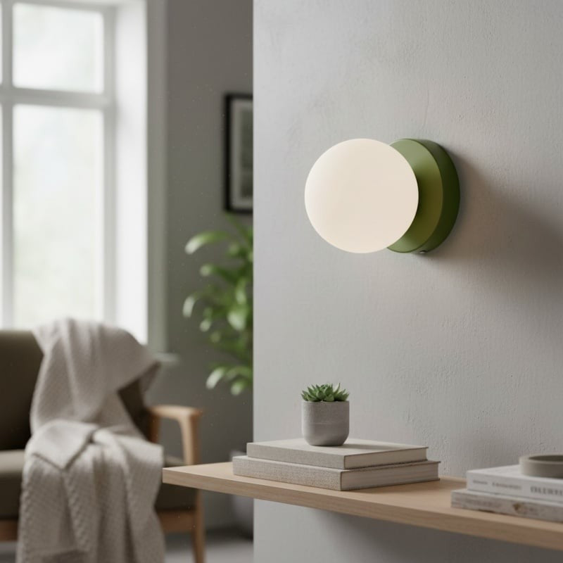 Minimalistisk Væglampe i Glas - Opalglaskugle med Rundt Design 1
