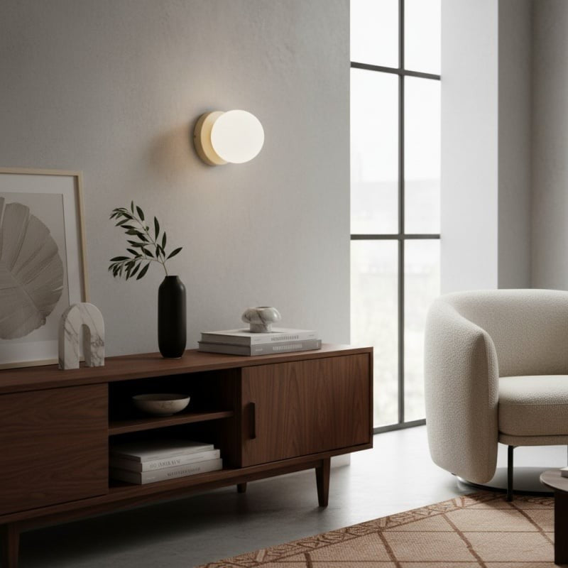 Minimalistisk Væglampe i Glas - Opalglaskugle med Rundt Design 2
