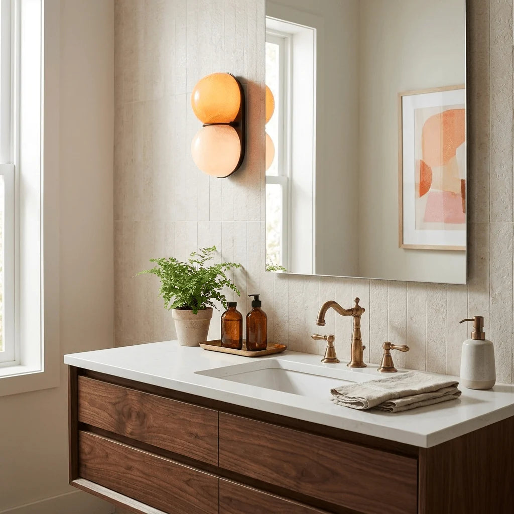 Moderne Glasvæglampe med To Kugleformede Skærme – Elegant Belysning 4