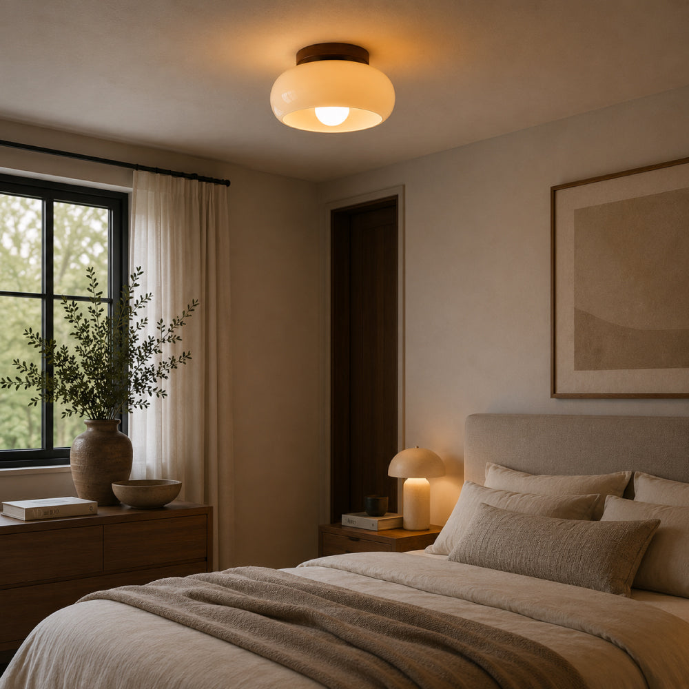 Moderne Loftlampe Bauhaus - Cremefarvet Glas med Metalbund 12