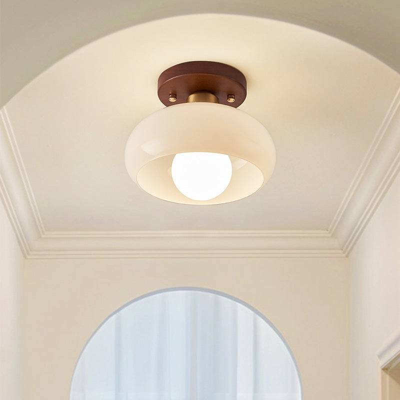 Moderne Loftlampe Bauhaus – Cremefarvet Glas med Metalbund 2