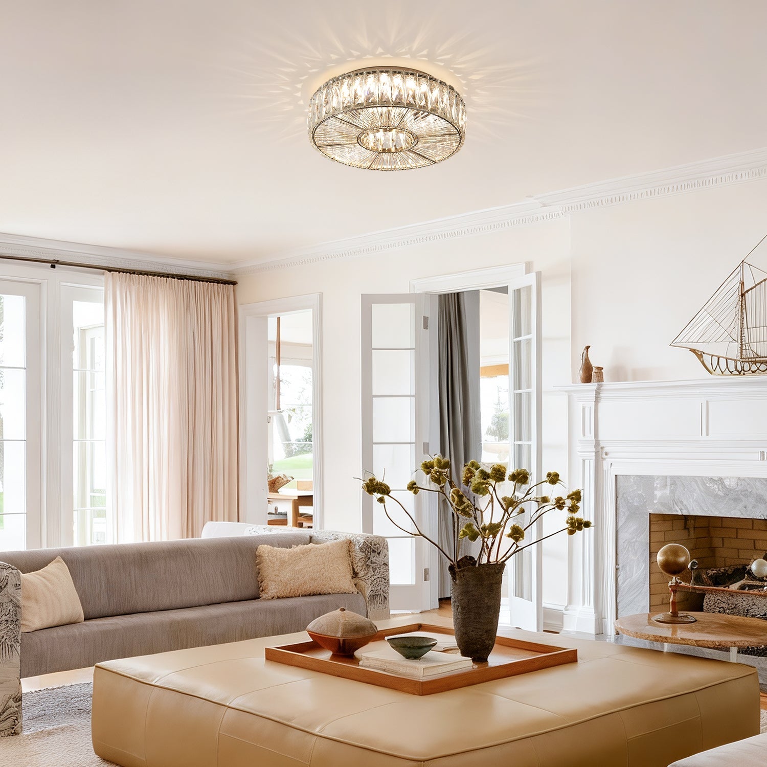 Moderne Loftlampe i Glas – Justerbar Lysstyrke og Elegant Rundt Design 8