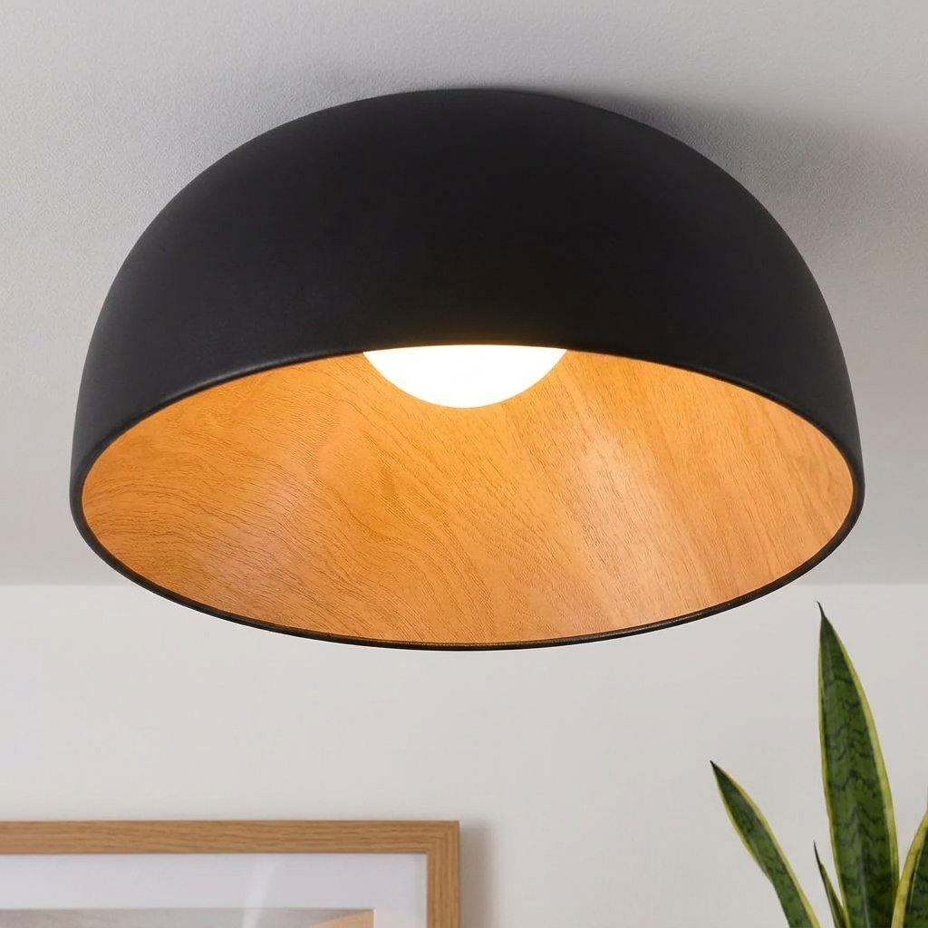 Moderne Loftslampe med Traelook Indvendig Daempbar LED 0