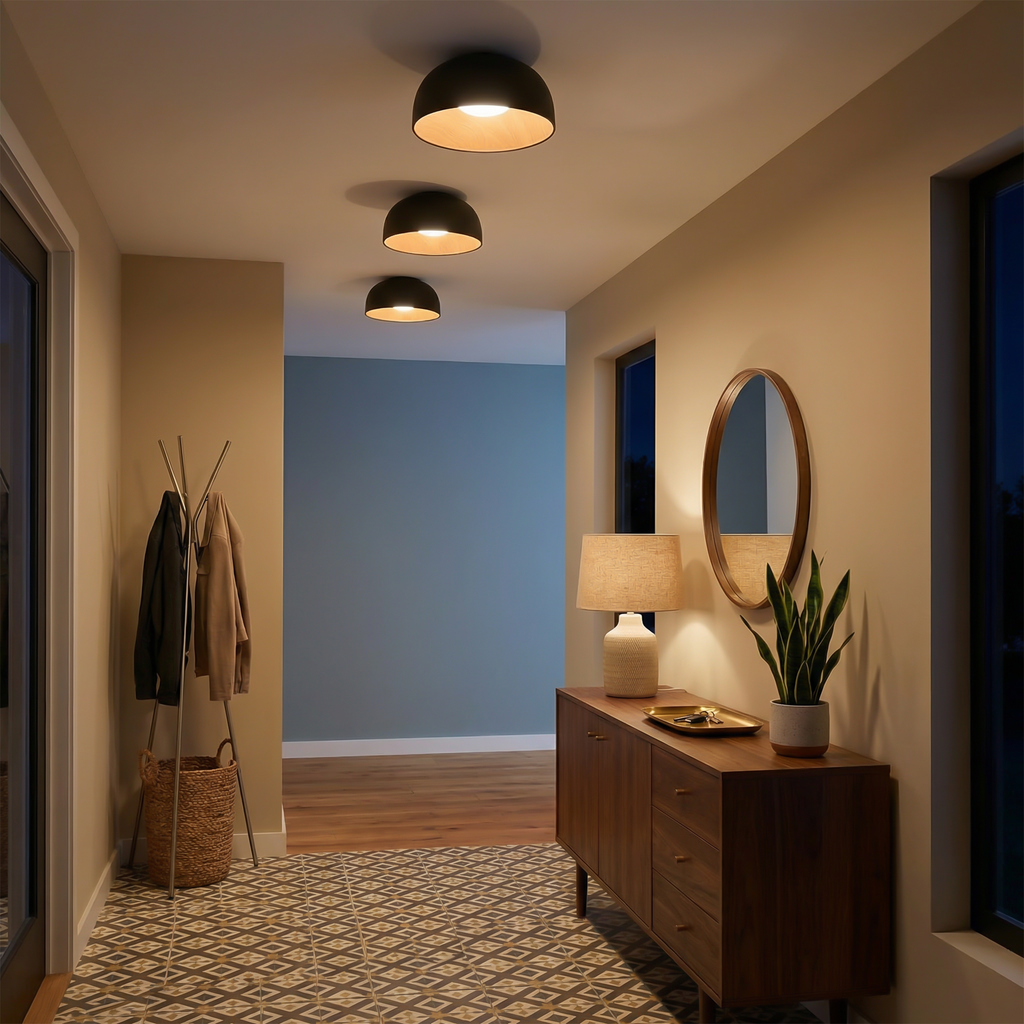 Moderne Loftslampe med Traelook Indvendig Daempbar LED 1