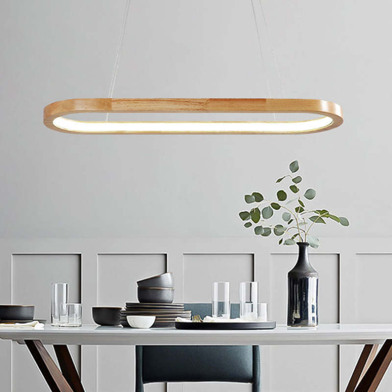 Moderne Oval Pendel Lampe – Træ og Akryl, Elegant Loftlampe til Indendørs Belysning 2
