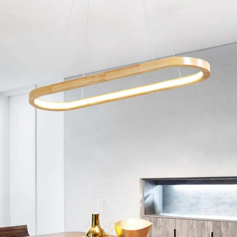 Moderne Oval Pendel Lampe – Træ og Akryl, Elegant Loftlampe til Indendørs Belysning 4
