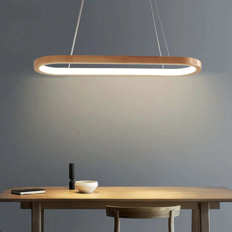 Moderne Oval Pendel Lampe – Træ og Akryl, Elegant Loftlampe til Indendørs Belysning 5