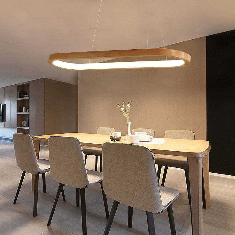Moderne Oval Pendel Lampe – Træ og Akryl, Elegant Loftlampe til Indendørs Belysning 6