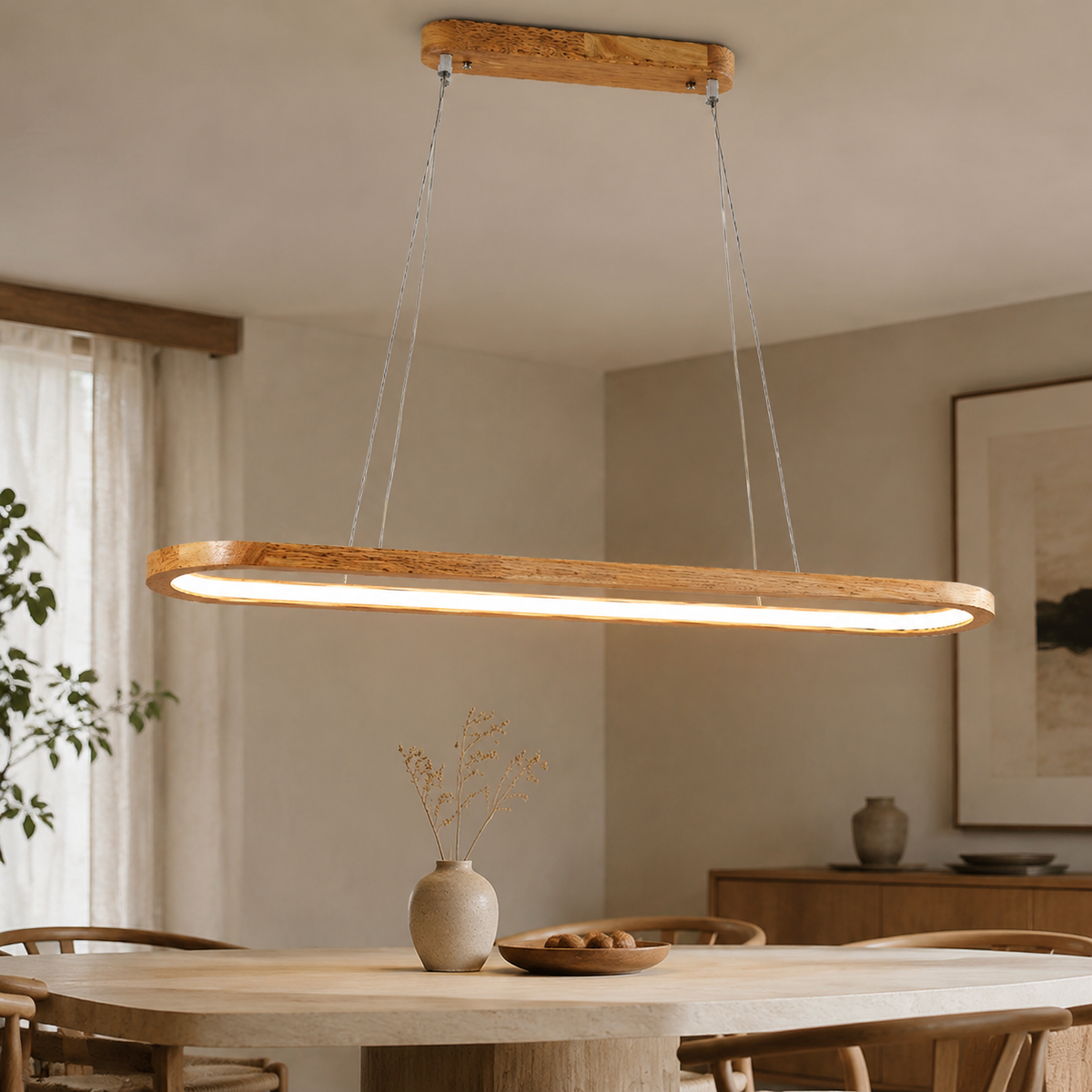 Moderne Oval Pendel Lampe – Træ og Akryl, Elegant Loftlampe til Indendørs Belysning 8