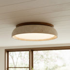 Moderne Rund Loftslampe i Travertin – Elegant Design med Blødt Lys 0