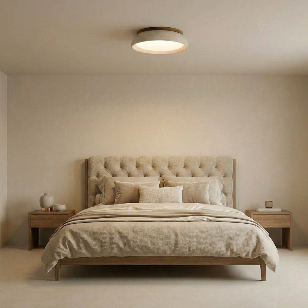 Moderne Rund Loftslampe i Travertin – Elegant Design med Blødt Lys 10