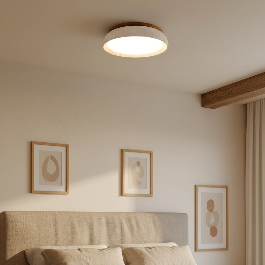 Moderne Rund Loftslampe i Travertin – Elegant Design med Blødt Lys 6