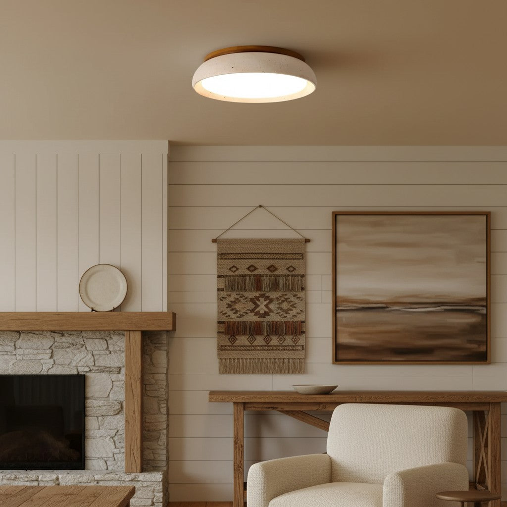 Moderne Rund Loftslampe i Travertin – Elegant Design med Blødt Lys 8