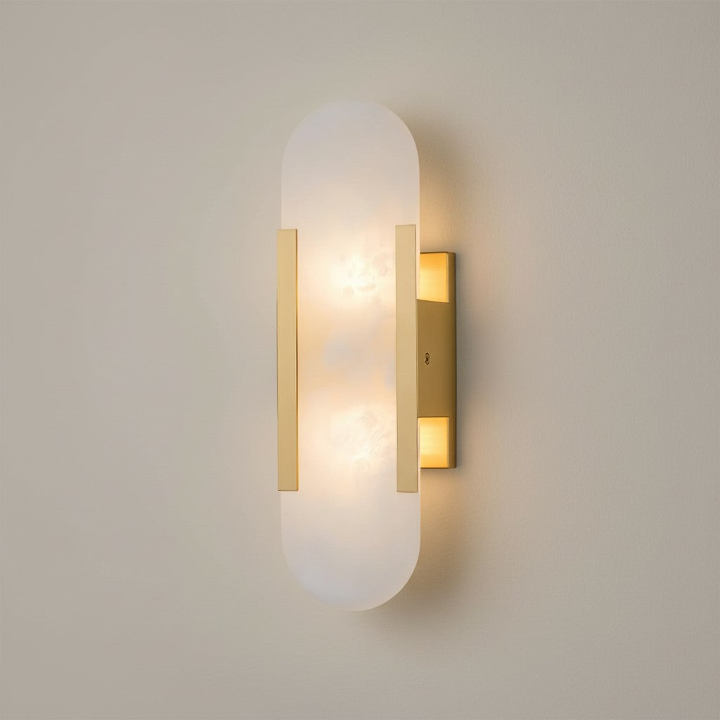 Moderne Væglampe i Alabast og Messing – Geometrisk Design med Blødt Lys 0