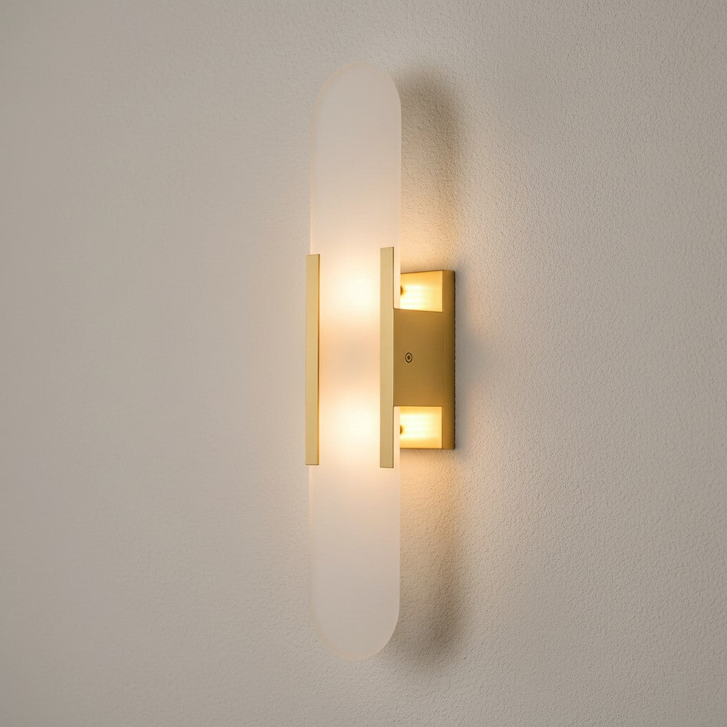 Moderne Væglampe i Alabast og Messing – Geometrisk Design med Blødt Lys 11