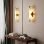 Moderne Væglampe i Alabast og Messing – Geometrisk Design med Blødt Lys 8