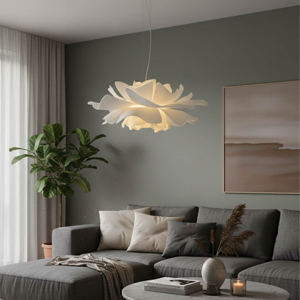 Moderne loftslampe med justerbar højde og blomsterbladdesign til stue – LED belysning 2