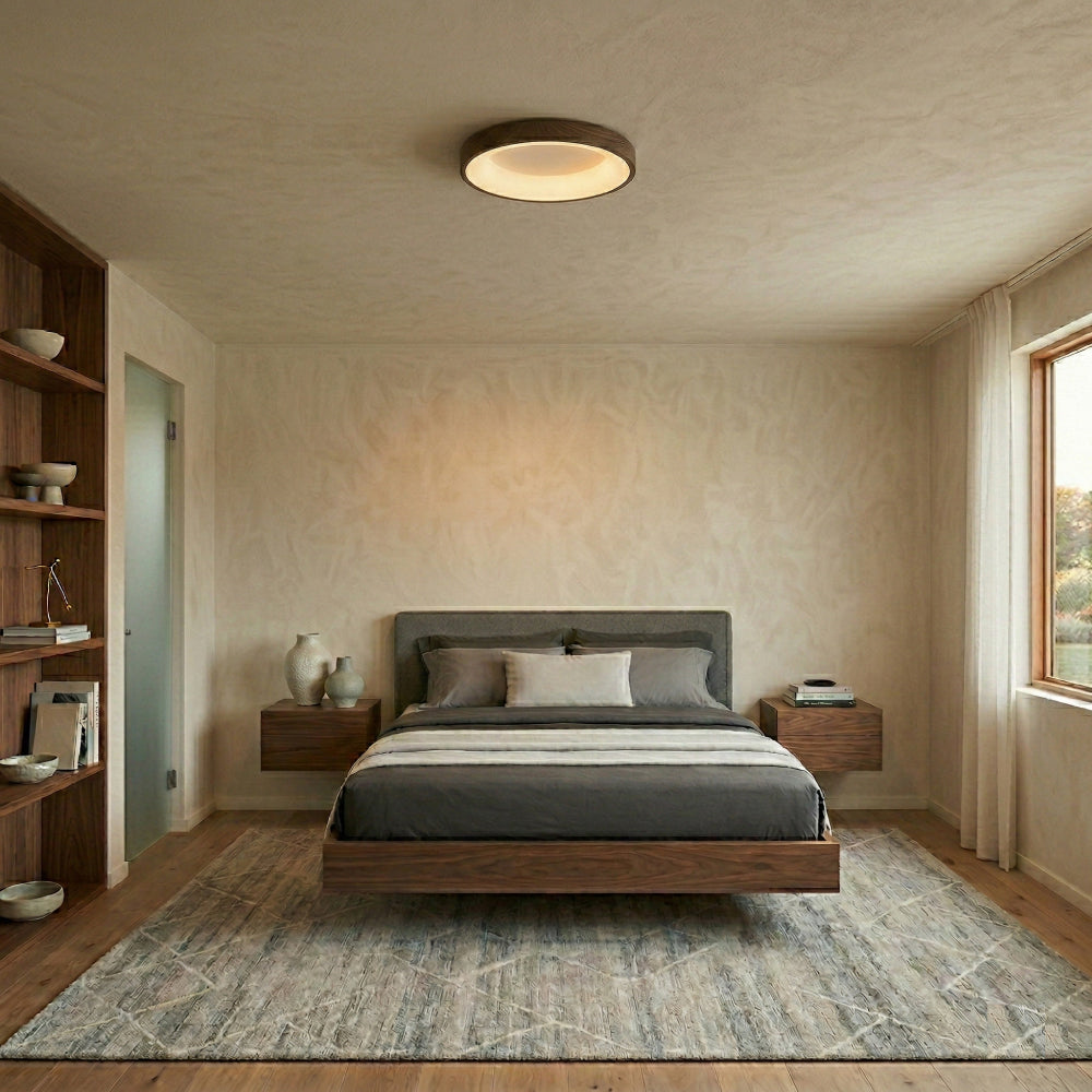 Naturlig Træ Loftslampe – Cirkulært Design med LED til Soveværelse og Stue 8