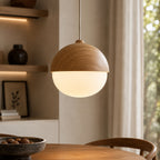 Nordisk Pendel Lampe - Matteret Glas med Trælook 0
