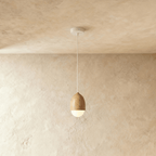 Nordisk Pendel Lampe - Matteret Glas med Trælook 2
