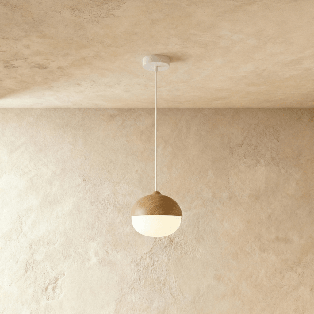 Nordisk Pendel Lampe - Matteret Glas med Trælook 3
