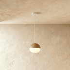 Nordisk Pendel Lampe - Matteret Glas med Trælook 3
