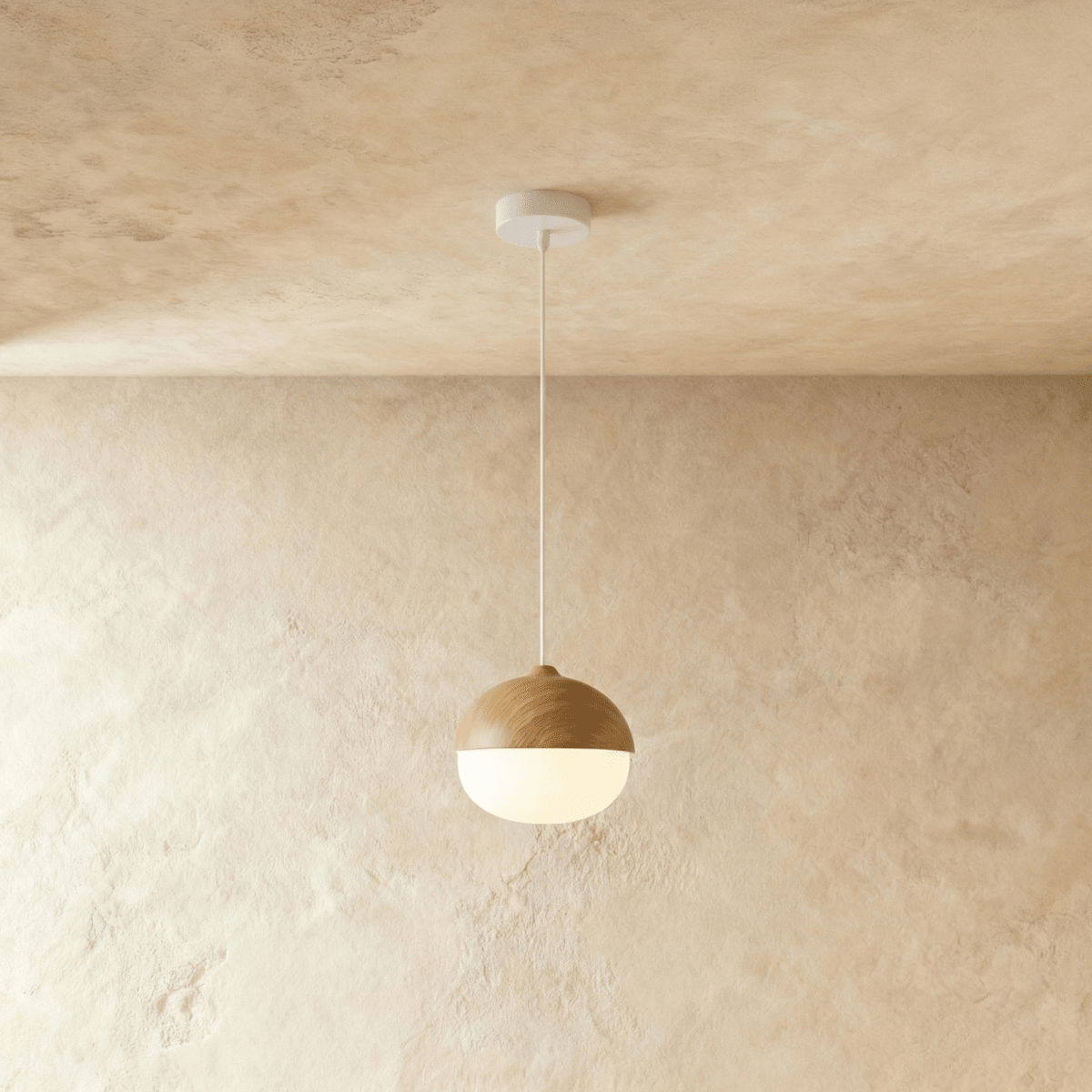 Nordisk Pendel Lampe - Matteret Glas med Trælook 3
